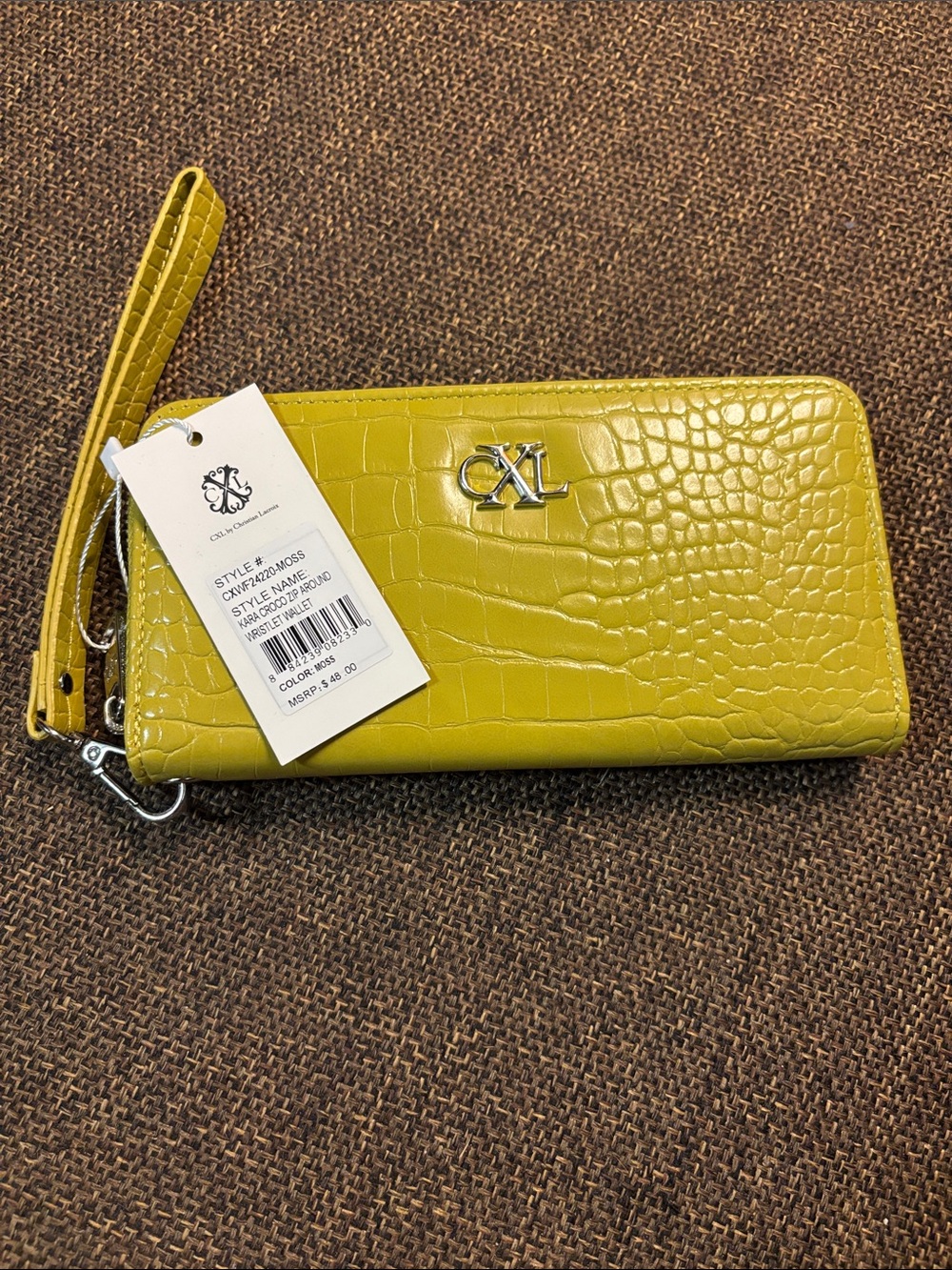 Christian Lacroix Croc-Embossed Yellow Wristlet Wallet